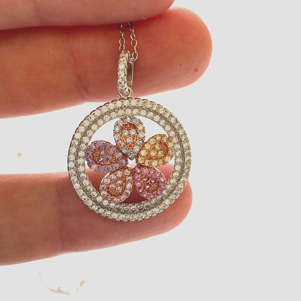 Silver Flower Pendant Necklace and Ring Set